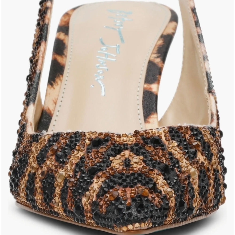 🤎🔹️Betsey Johnson 🔹️Nu Leopard Clarke Crystal Slingback Heels - Picture 4 of 5